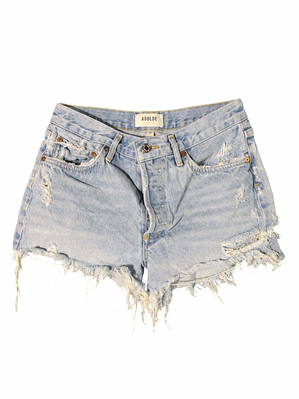 AGOLDE Parker Distressed Denim Cutoff Shorts Light Wash 27